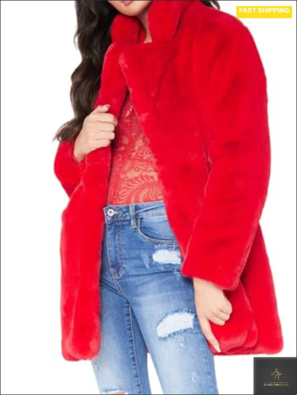 Women's Faux Fur Furry Coat - Fluffy Lapel Long Sleeve Winter Jacket